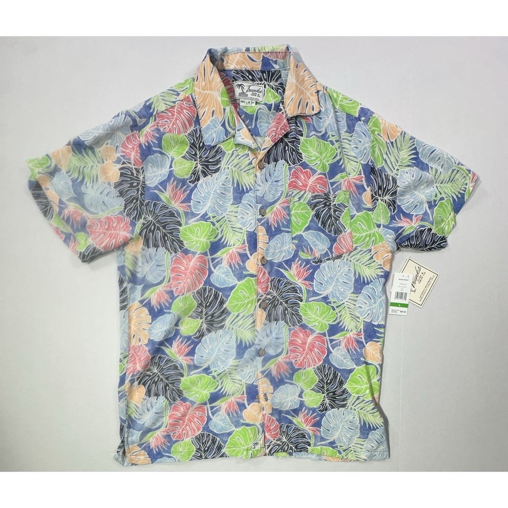 Trunks Surf Waikiki Shirt Mens Large Bold Floral Cadet Hawaiian Button Up NWT